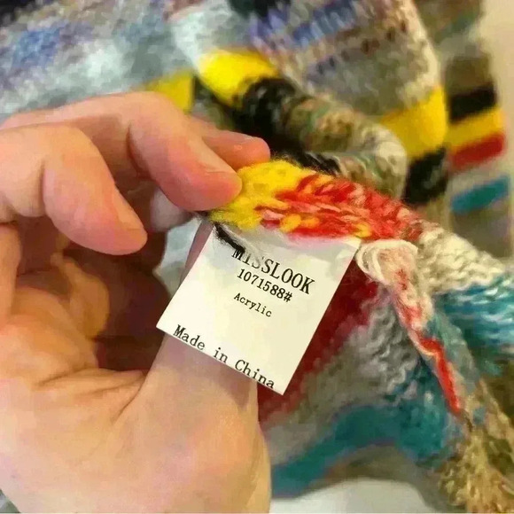 Misslook Women’s Open Front Stripe Multicolor Chunky Knit Cardigan Size XL - Picture 4 of 7